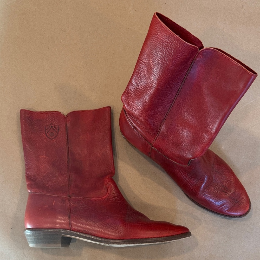 Red Leather Ankle Boots